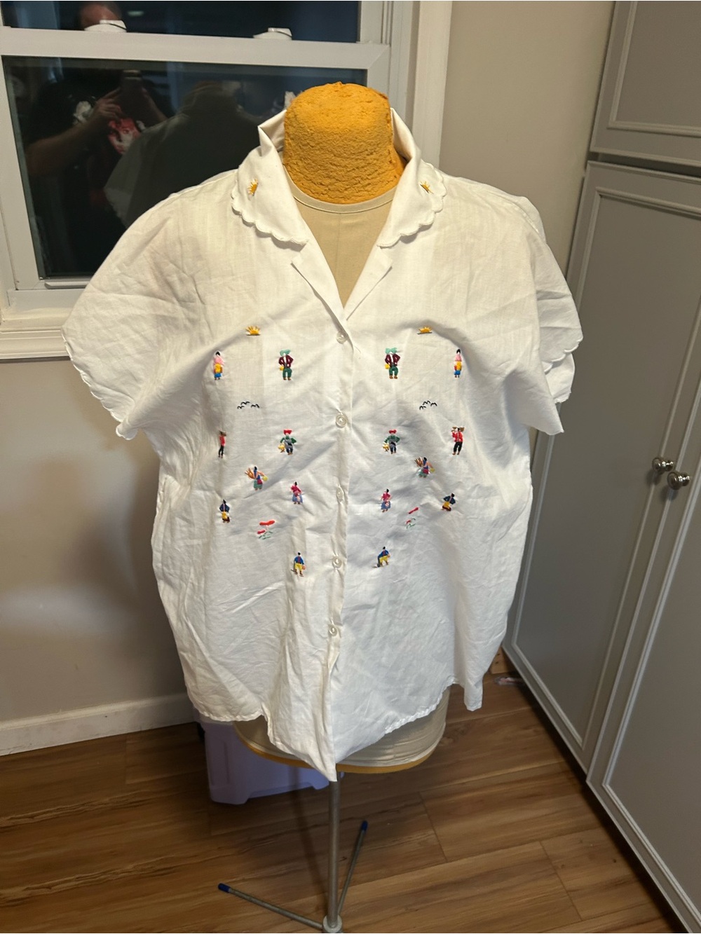 Lauren Lee Vintage White Embroidered Short-Sleeve Button-Up Shirt Size 24